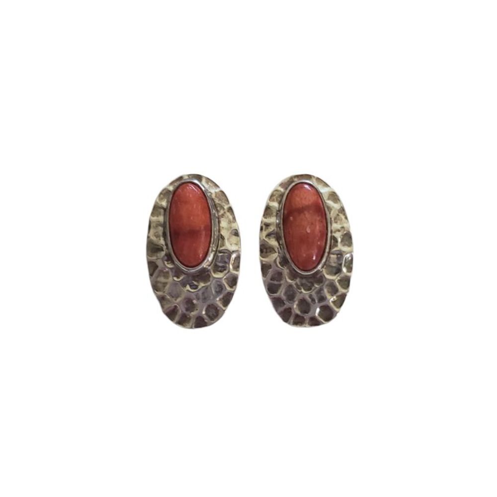 Shube’s Dakota West Sterling Silver Coral Hammered Oval Pierced Earrings Signed